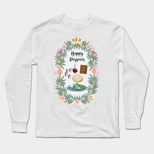 Happy Passover Festival Traditional Symbols Pesach Seder Decoration Long Sleeve T-Shirt